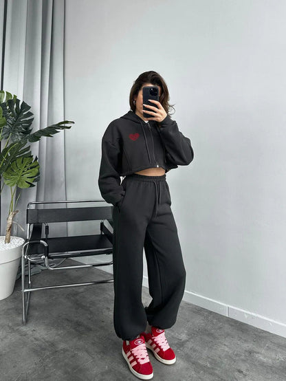 Ensemble de survêtement femme : sweat à capuche et pantalon de jogging confortable