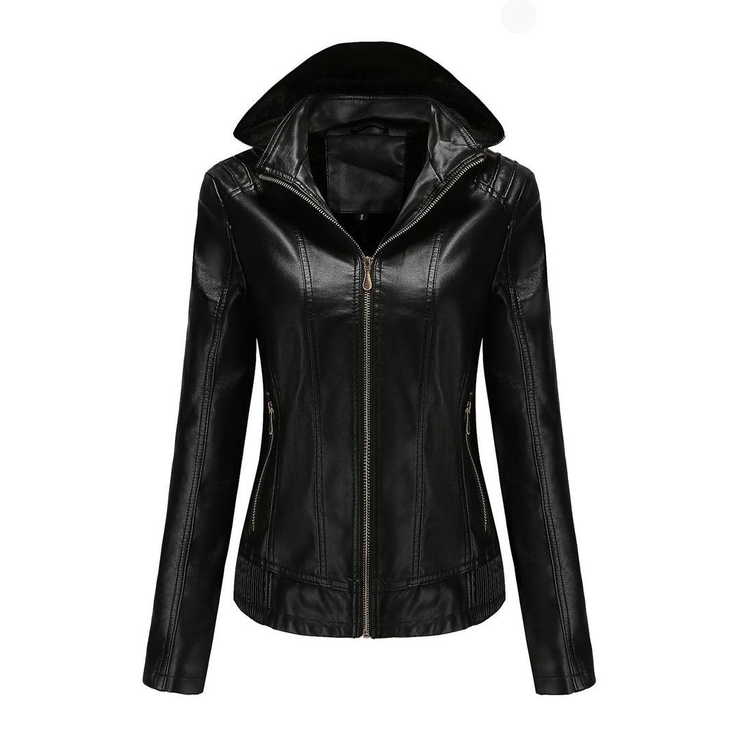 Blouson en cuir élégant pour femme avec col montant