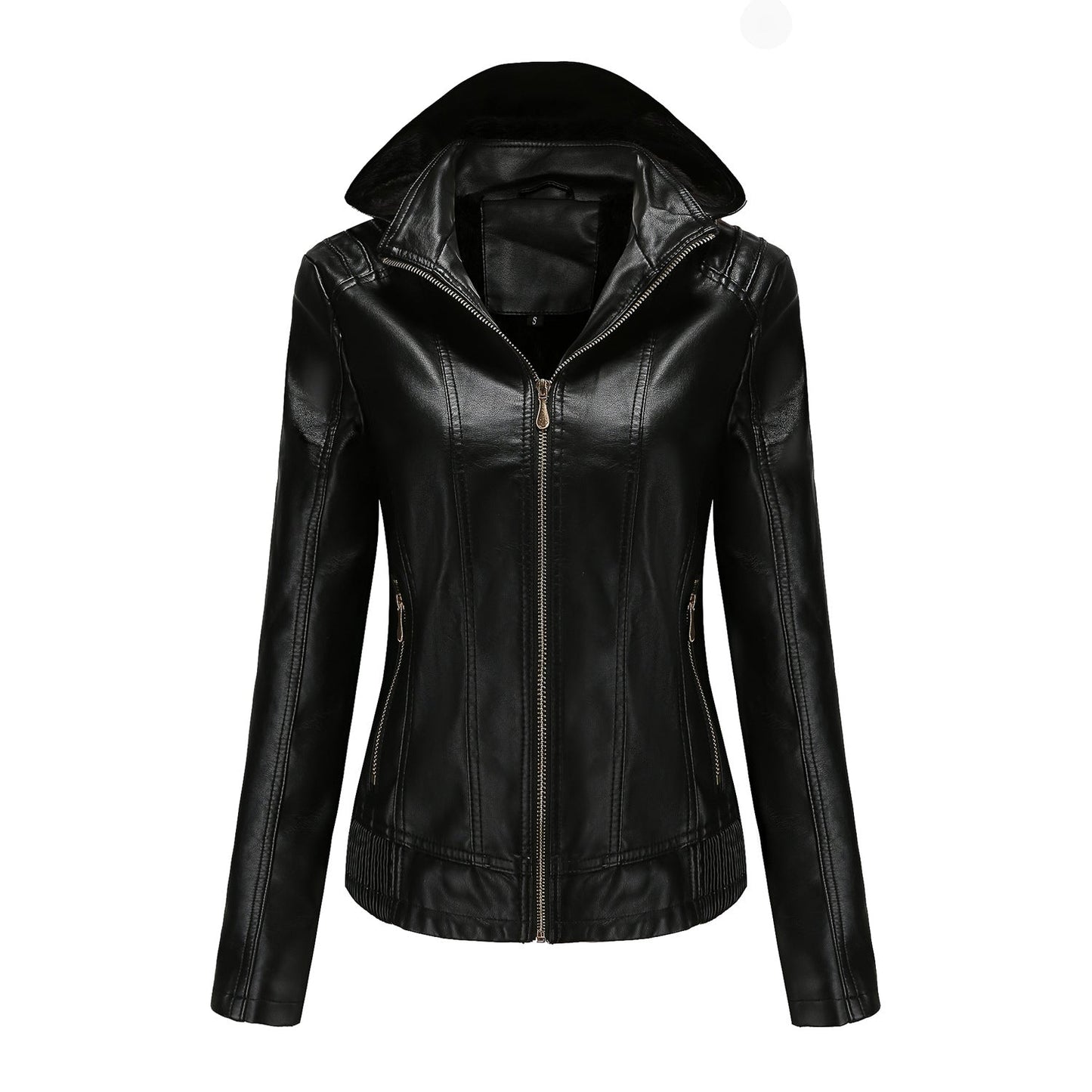 Blouson en cuir élégant pour femme avec col montant