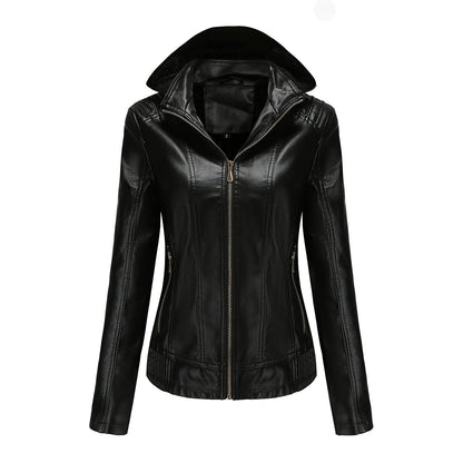 Blouson en cuir élégant pour femme avec col montant
