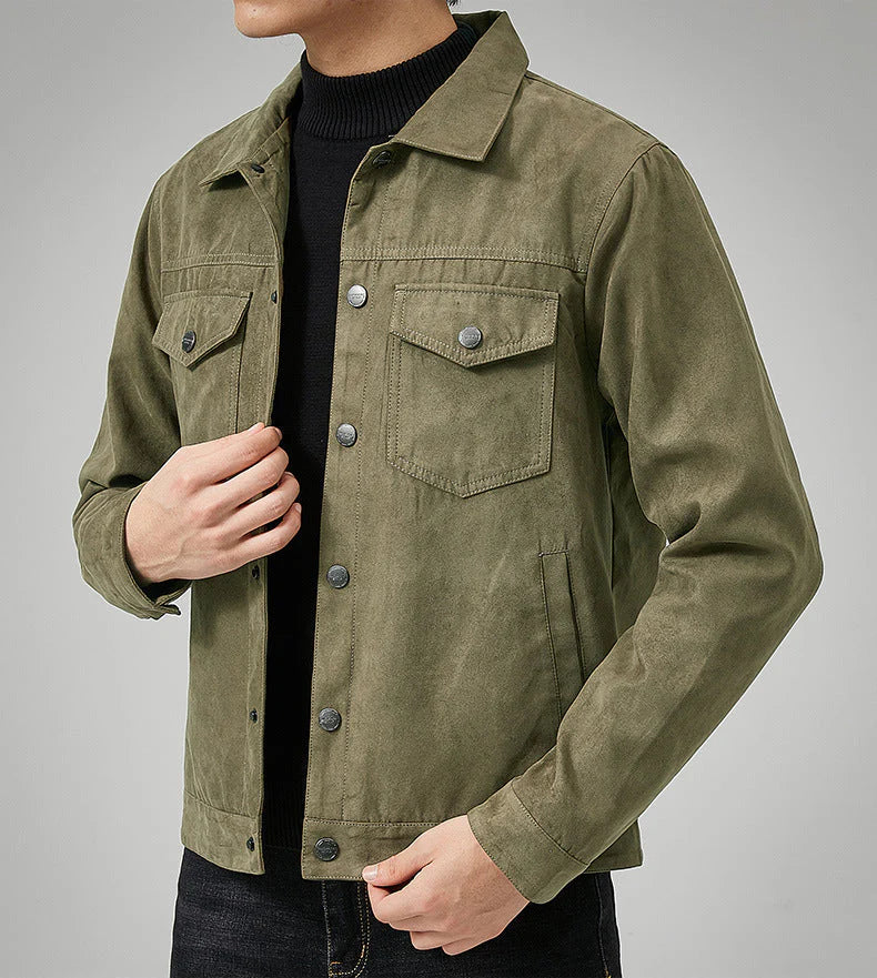 Veste homme simili cuir élégante à boutons et poche poitrine