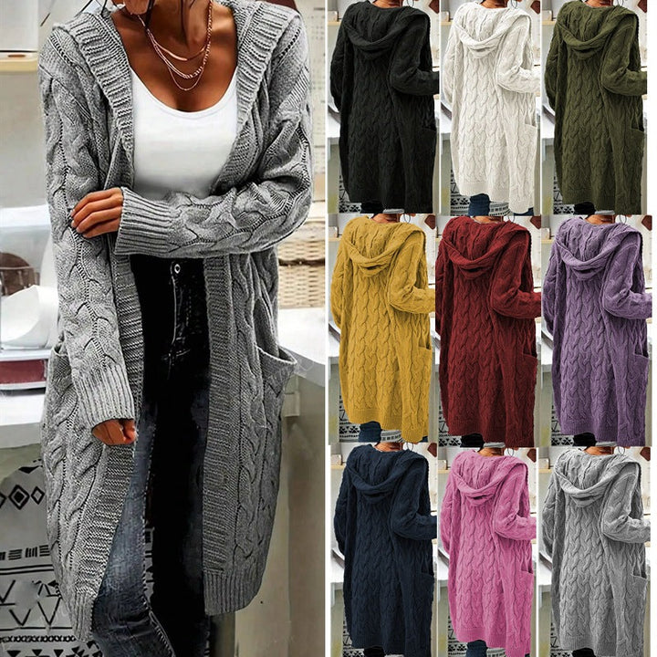 Damen Strickjacke Lässig Lang Große Taschen - IdealeKleiden
