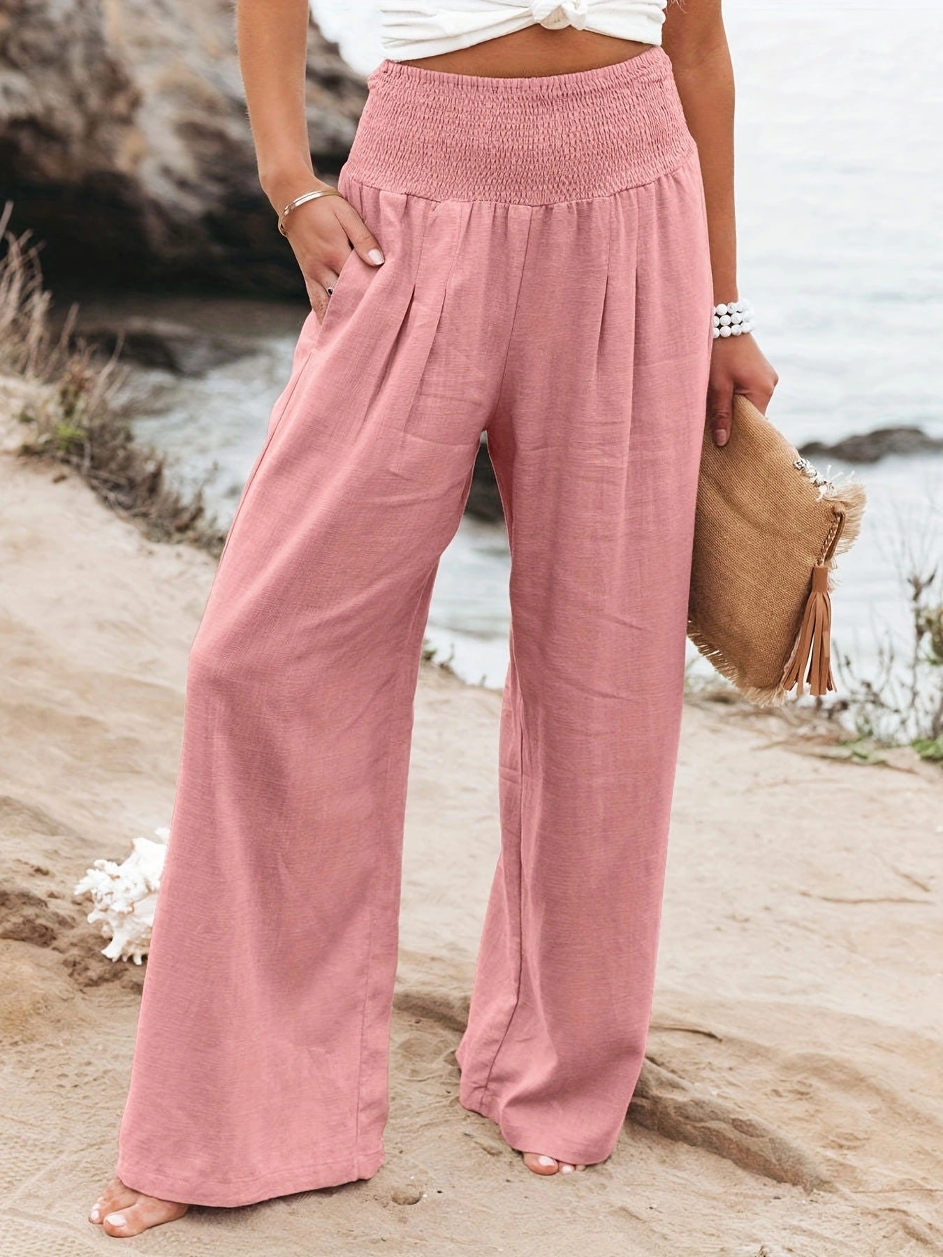 Pantalon ample en lin pour femme effet jupe-culotte