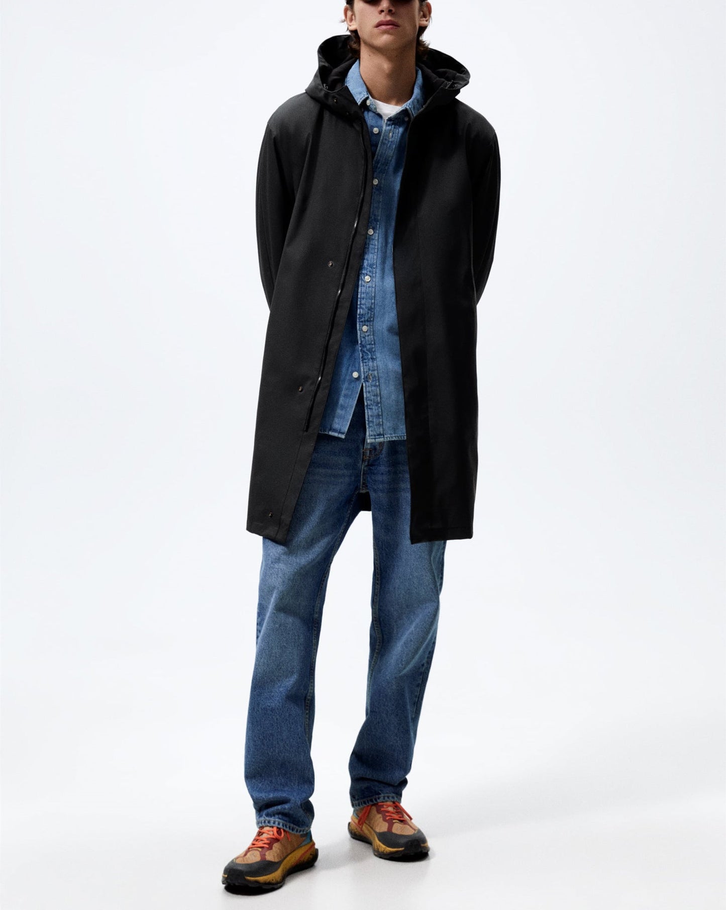 Imperméable long pour homme avec capuche, déperlant