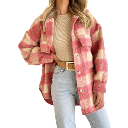 Manteau en laine élégant pour femme à carreaux manteau d'hiver long