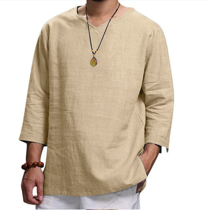 Chemise en lin homme, été, col en V, confortable