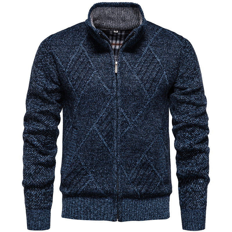 Cardigan homme moderne tricot torsadé col montant