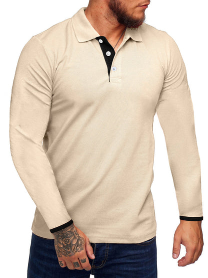 Polo homme manches longues, moderne, boutons contrastés
