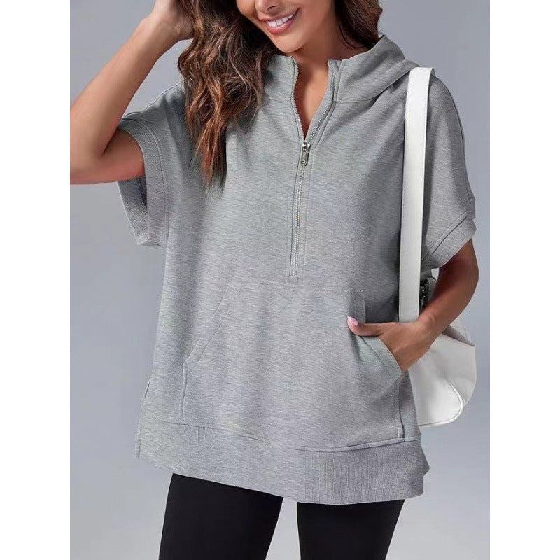 Sweat-shirt à capuche décontracté pour femme avec poches et fermeture éclair