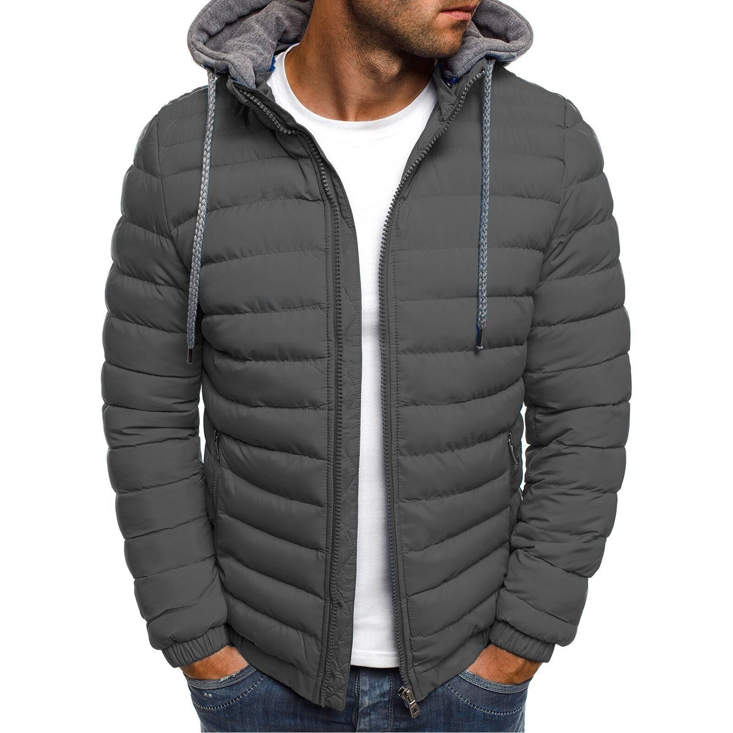 Veste matelassée coupe-vent à capuche pour homme