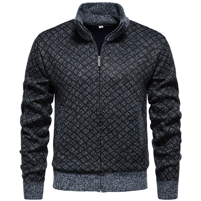 Gilet en maille pour homme, motif carreaux moderne, fermeture éclair