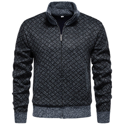 Gilet en maille pour homme, motif carreaux moderne, fermeture éclair