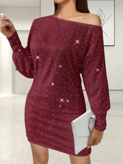 Robe de soirée élégante asymétrique pailletée pour femme