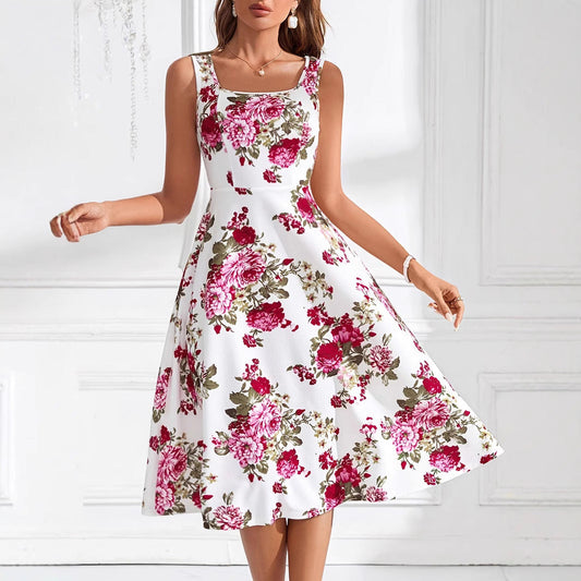 Sommerkleid Damen Blumenmuster Fließend Elegant - IdealeKleiden
