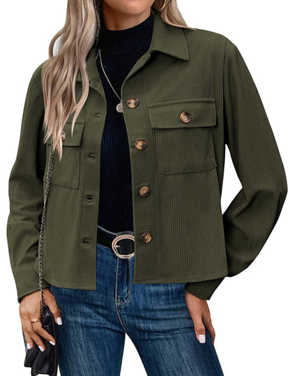 Veste en velours côtelé pour femme, design moderne à deux poches