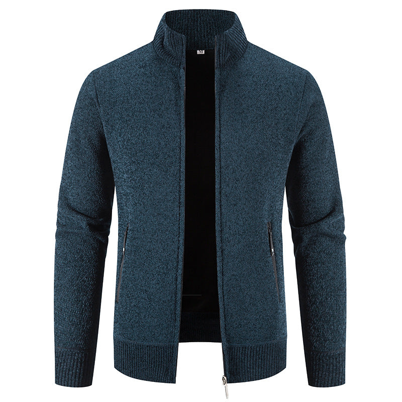 Cardigan Homme Élégant Col Montant Fermeture Éclair Poches