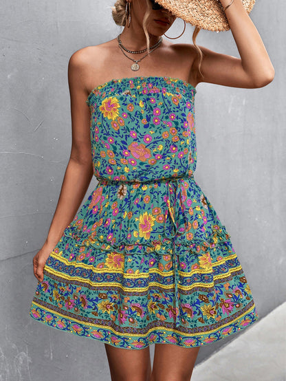 Robe d'été femme à fleurs élastique courte