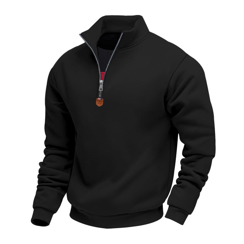 Pull pour homme sportif, demi-zip, col montant