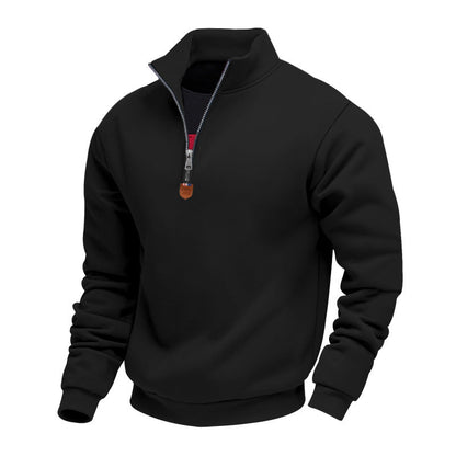Pull pour homme sportif, demi-zip, col montant