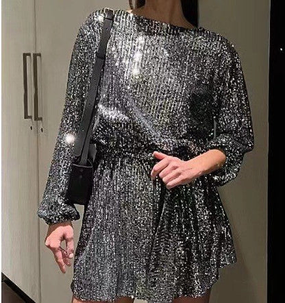 Robe de soirée femme Paillettes Lurex Élégante Lacée