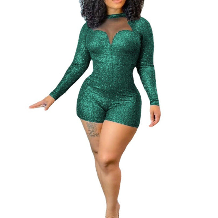 Combinaison scintillante pour femme avec découpes transparentes Robe de soirée