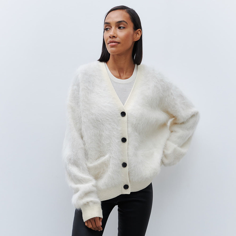 Cardigan femme doux mohair fermeture boutonnée élégant