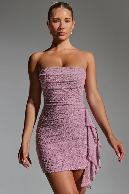 Robe courte à volants élégante stretch femme