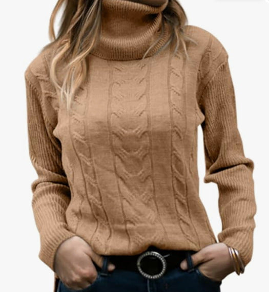 Pull tricoté col montant torsadé élégant pour femme