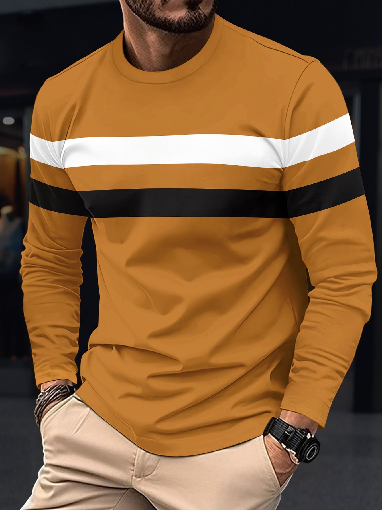 T-shirt à manches longues homme sportif rayé mode