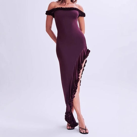 Damen Maxikleid Elegant Rüschen Detail Sommerkleid - IdealeKleiden