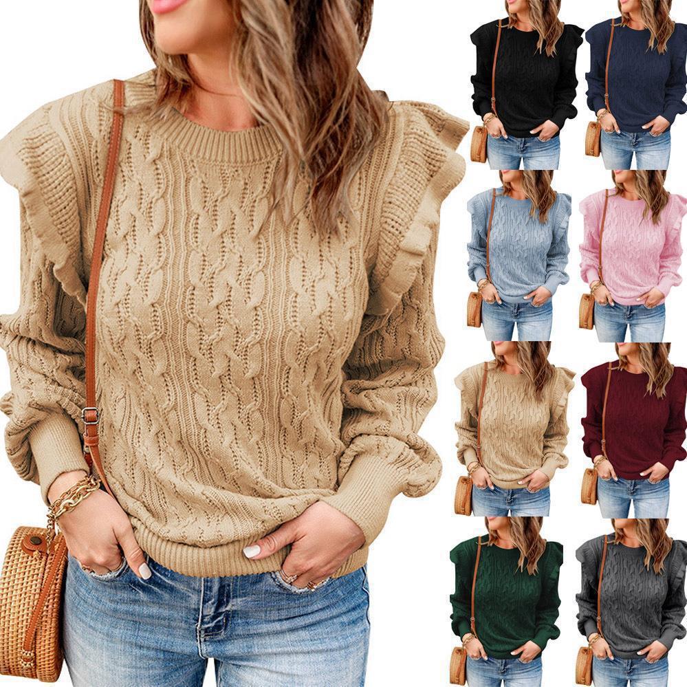 Damen Pullover Strick Zopf Muster Elegант - IdealeKleiden