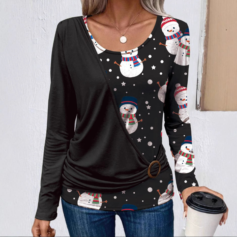 Damen Weihnachts-Shirt Langarm Festlich Rüschendetails - IdealeKleiden