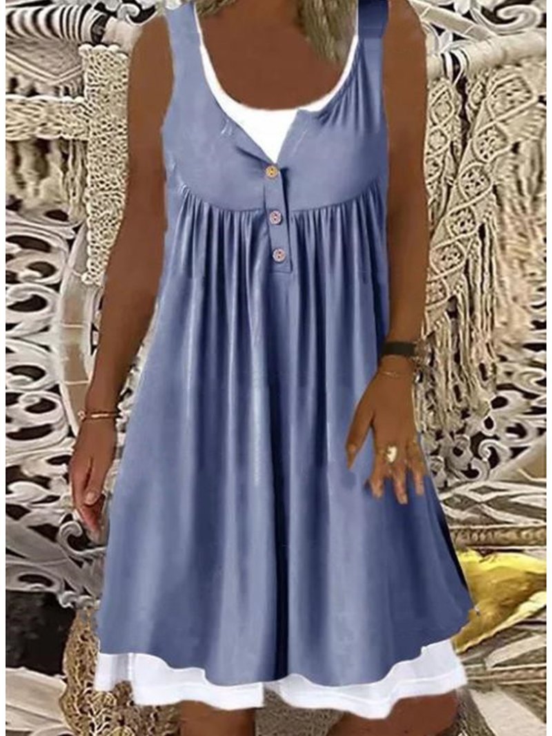 Robe d'été femme élégante évasée avec boutons décoratifs