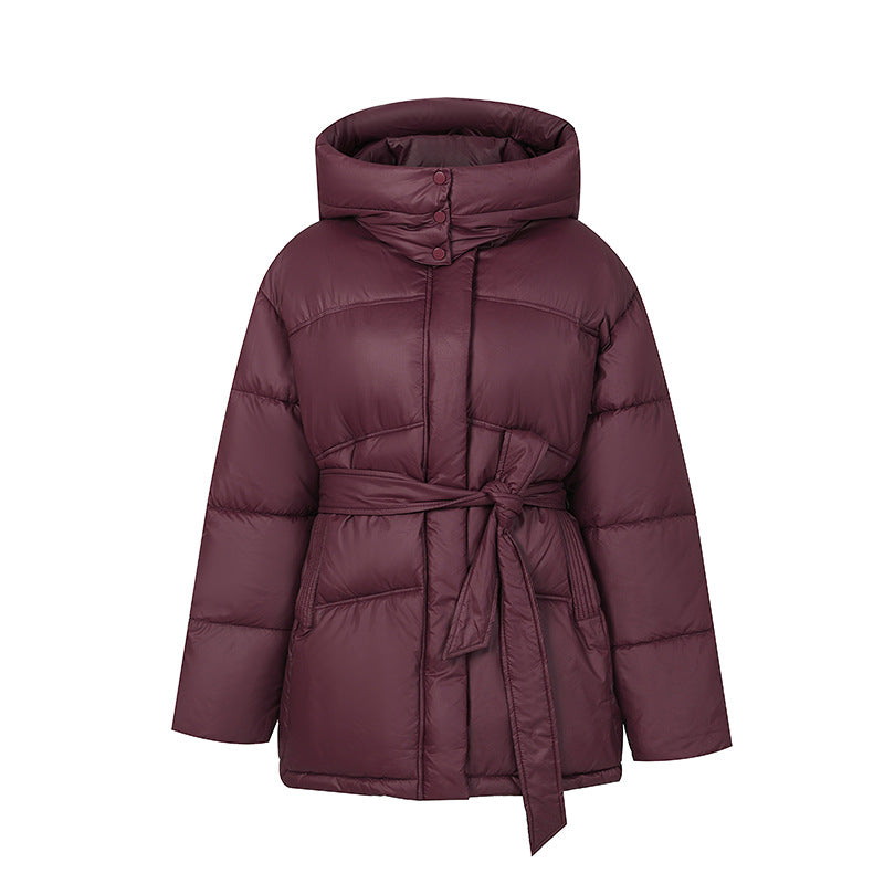 Damen Wintermantel Elegant Wattiert mit Gürtel und Kapuze - IdealeKleiden