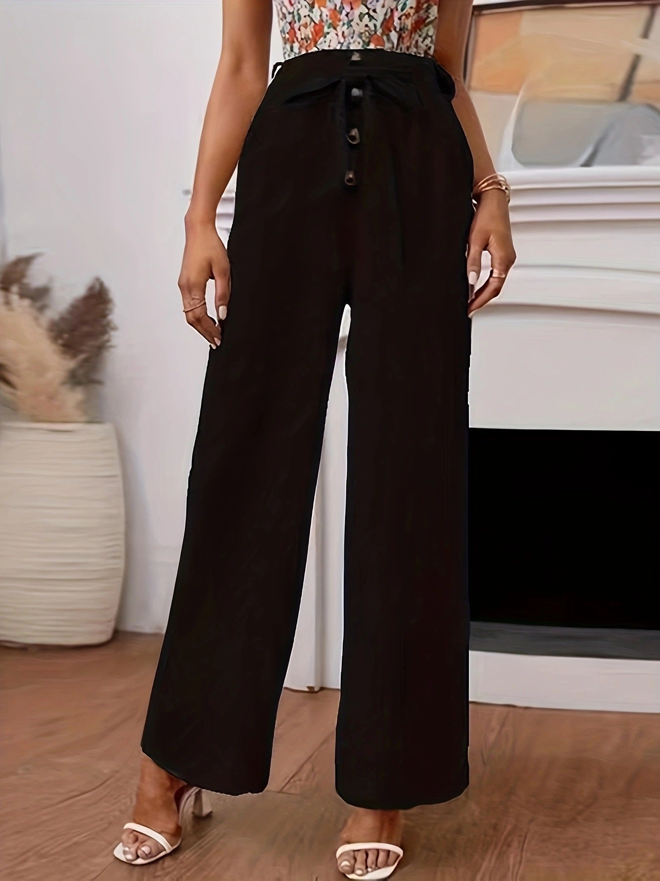 Pantalon taille haute élégant à nœud pour femme