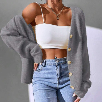 Cardigan Femme Maille Douce Décontracté Doré