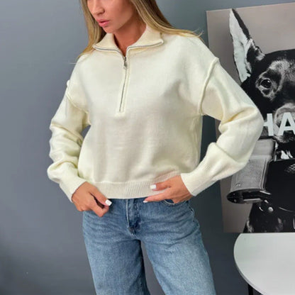 Damen Sweater Modern Halb Reißverschluss - IdealeKleiden