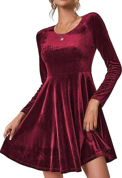 Robe de soirée en velours de luxe élégante à manches longues pour femme