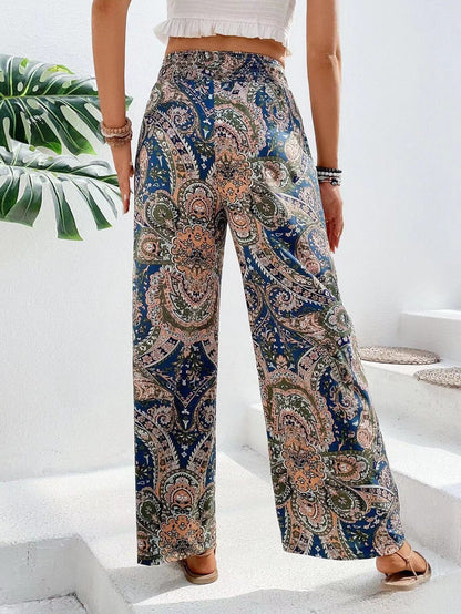 Pantalon Palazzo Femme Élastique Motif Cachemire Confort