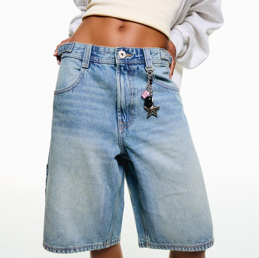Short en jean décontracté taille moyenne pour femme
