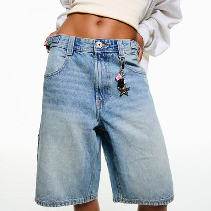 Short en jean décontracté taille moyenne pour femme