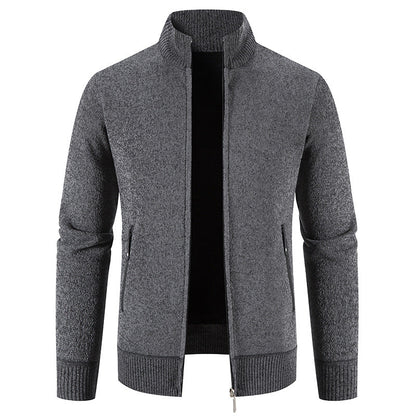 Cardigan Homme Élégant Col Montant Fermeture Éclair Poches