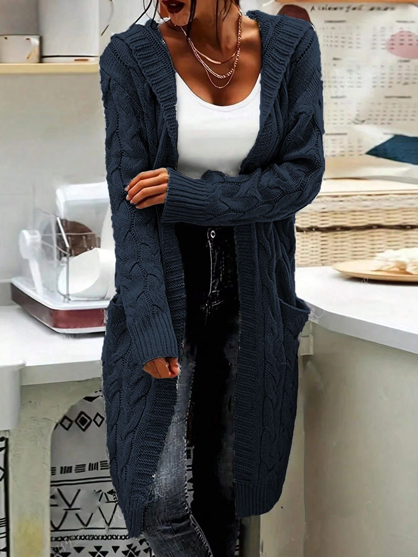Gilet Femme Décontracté Long Grandes Poches
