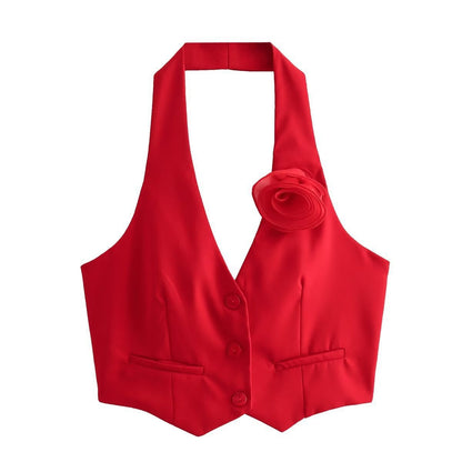 Gilet pour femme motif floral élégant long
