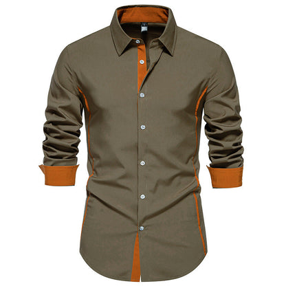 Chemise Homme Manches Longues Détails Contraste Modernes