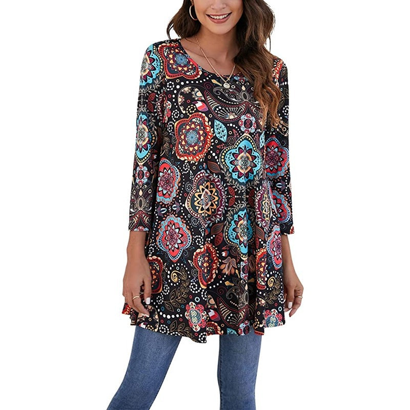 Tunique femme imprimé mandala robe d'été élégante