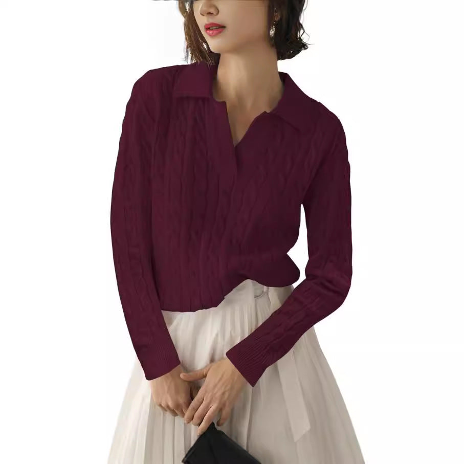 Polo femme tricot motifs couleurs contrastées élégant