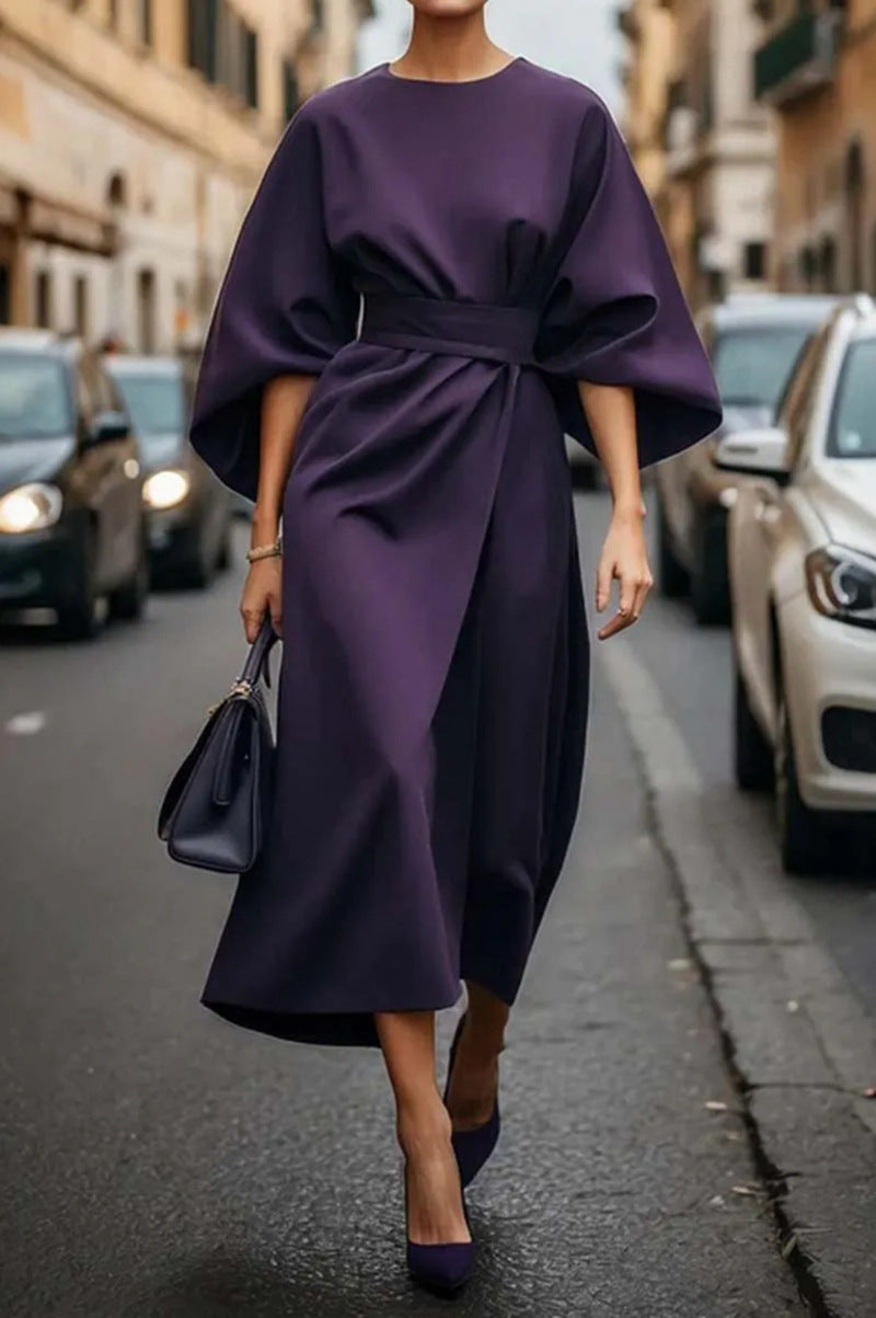 Robe longue femme élégante lacée à manches bouffantes