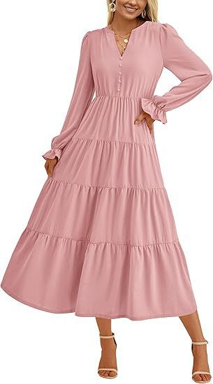 Robe longue élégante pour femme à manches volumineuses