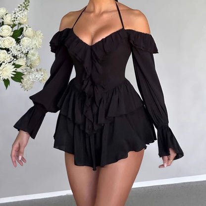 Robe d'été femme à volants sans épaules